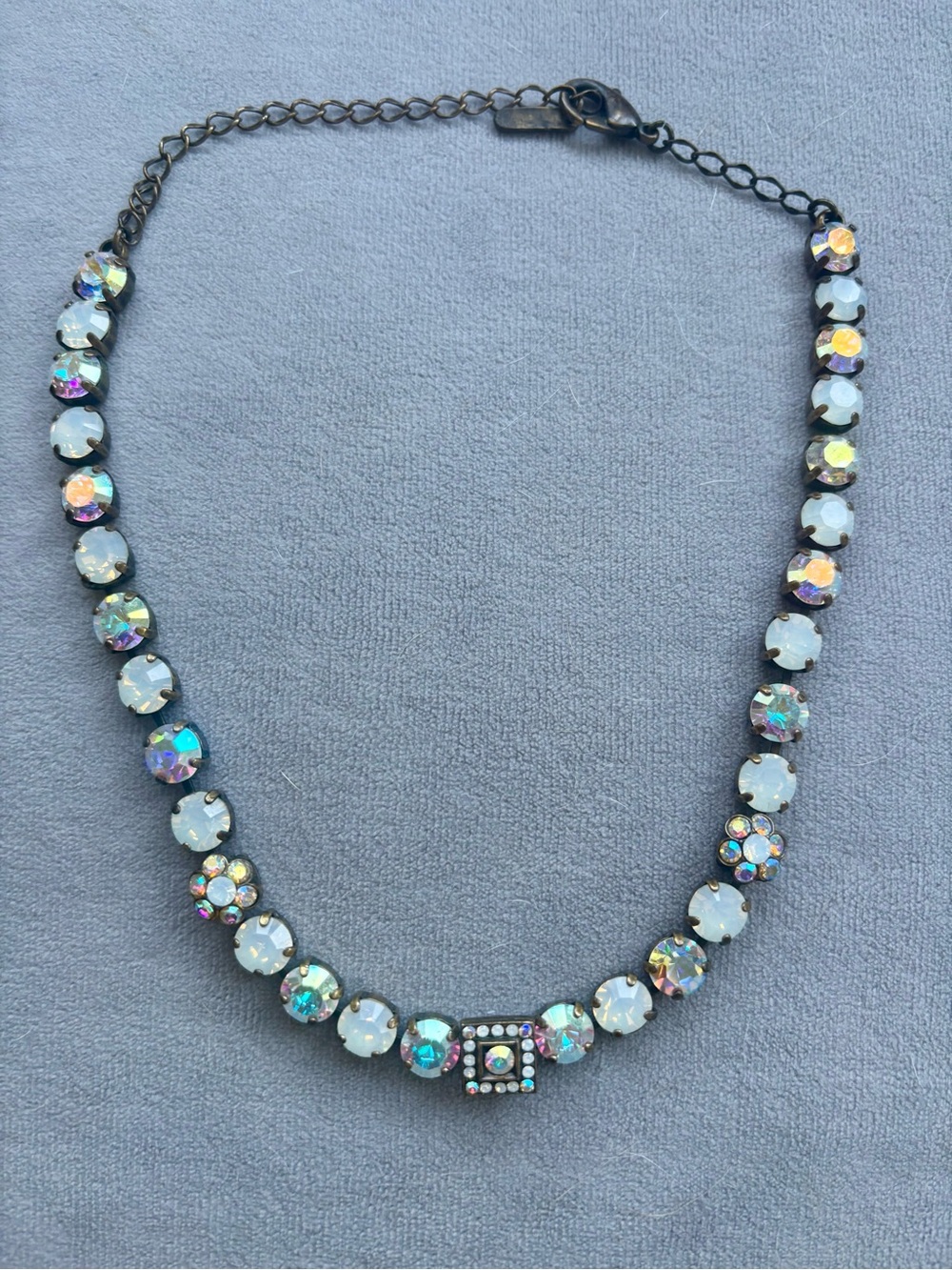 Vintage Van Galz Aurora Swarovski Crystal Tennis Necklace - Iridescent White